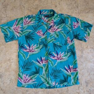Vintage Hawaiian Shirt Aloha Mens XL Beach Vacation Summer Cruise Floral Blue